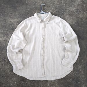 Orvis Linen Shirt Womens XL Cream White Long Sleeve Button Up Minimalist Retro